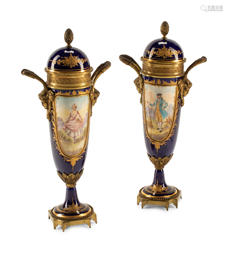 A Pair of Gilt Bronze Mounted Sèvres Style