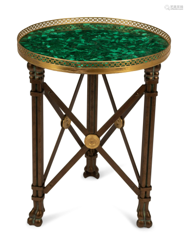 A French Neoclassical Style Patinated Malachite-Top