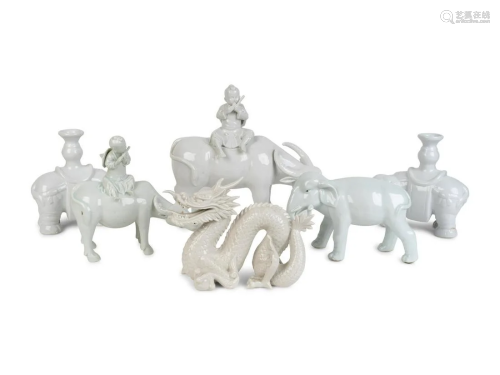 Six Chinese Blanc de Chine Porcelain Figures