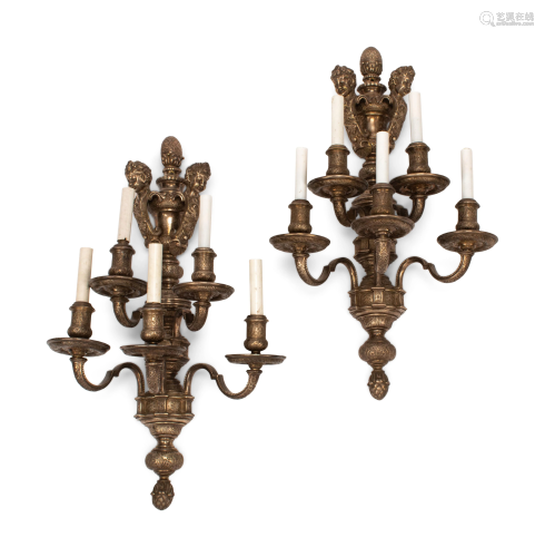 A Pair of Napoleon III Style Silvered Bronze Five-Light
