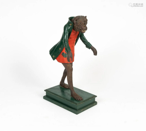 A Continental Polychromed Wood Figure of a Monkey