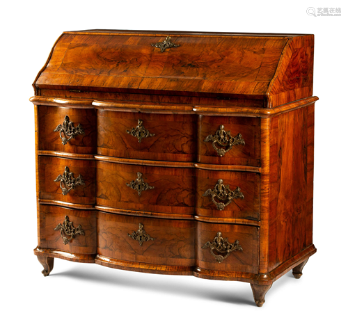 An Austrian Crossbanded Burl Walnut Slant-Front Bureau