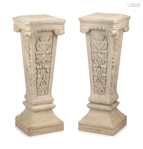 A Pair of Italian Carved Marble Pedestals