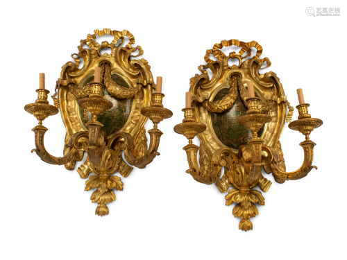 A Pair of Louis XV Style Gilt Bronze Sconces with