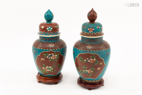 A Pair of Chinese Cloisonné over Porcelain Jars