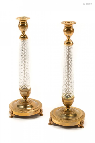 A Pair of Charles X Style Gilt Bronze and Cut Glass