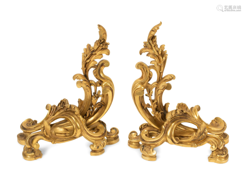 A Pair of Louis XV Style Gilt Bronze Chenets