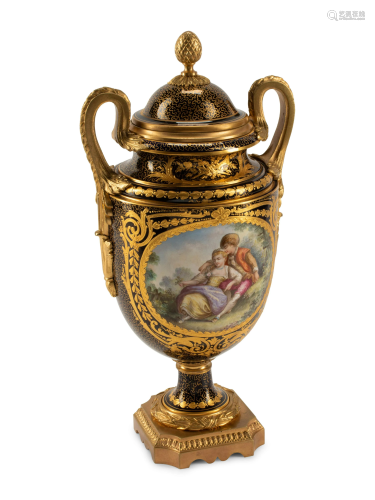 A Gilt Bronze Mounted Sèvres Style Porcelain Urn