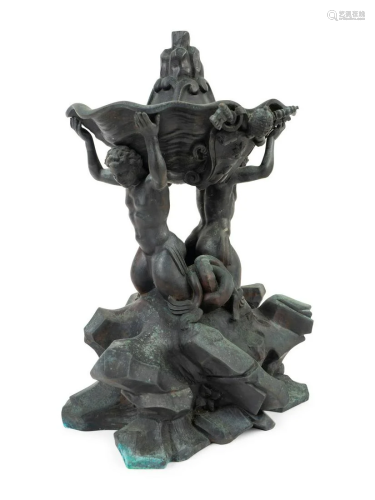 An Italian Patinated Bronze Table Fountain: The
