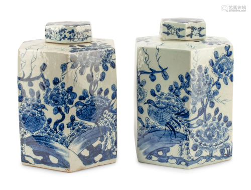 A Pair of Chinese Porcelain Hexagonal Tea Jars