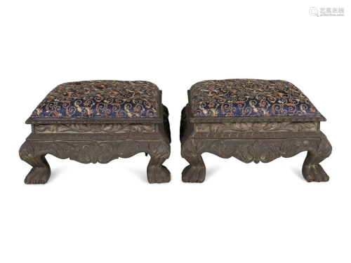 A Pair of Indian Silver Plate-Sheathed Footstools