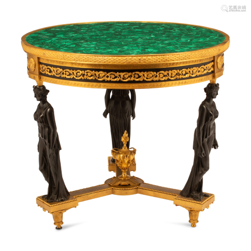 An Empire Style Gilt and Patinated Bronze Malachite-Top