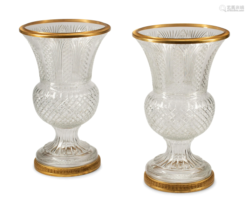 A Pair of French Gilt Bronze Mounted Cut Glass Campagna