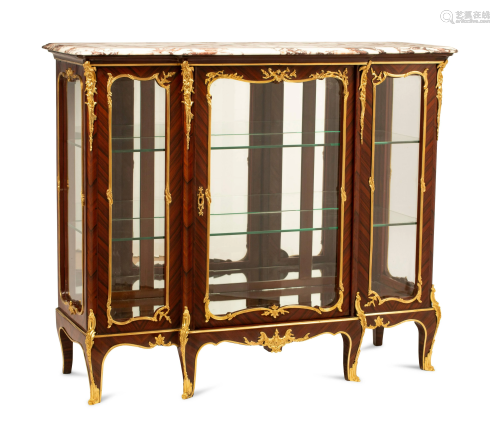 A Louis XV Style Gilt Bronze Mounted Marble-Top Vitrine