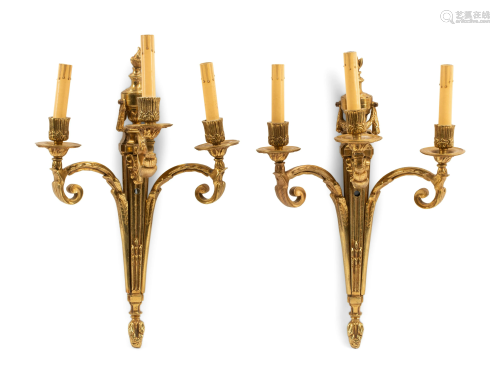 A Pair of French Gilt Bronze Sconces