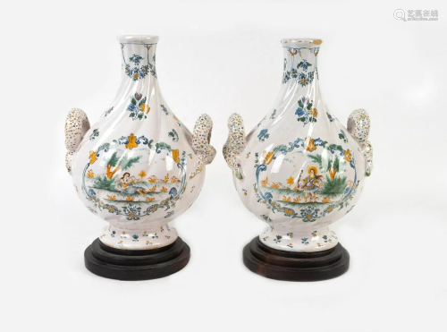 A Pair of French Faience Two-Handled Vases