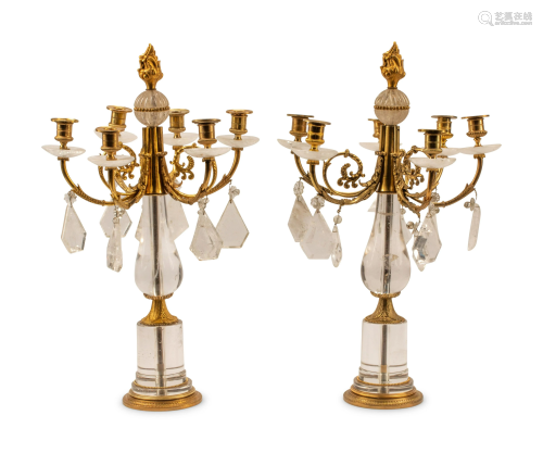 A Pair of Neoclassical Style Gilt Bronze and Rock