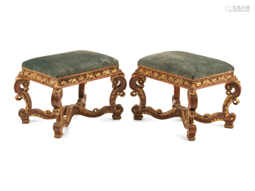 A Pair of Regence Style Parcel Gilt Benches