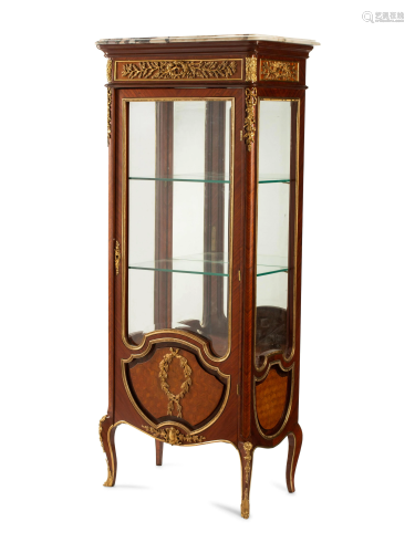 A Louis XVI Style Marble-Top Vitrine Cabinet