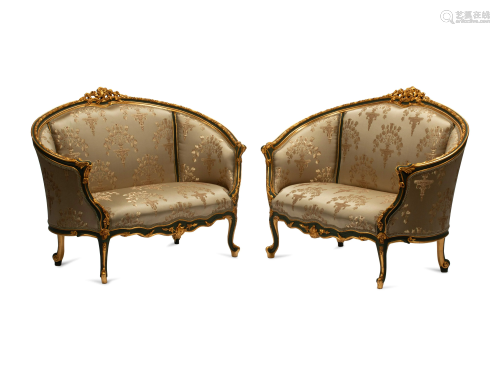 A Pair of Louis XV Style Painted and Parcel Gilt