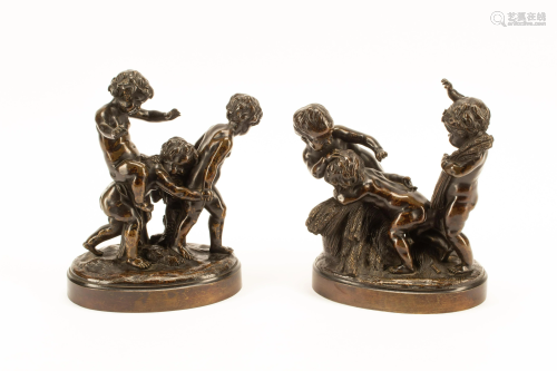 A Pair of French Patinated Bronze Figural Groups