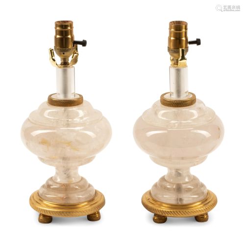 A Pair of Louis XVI Style Gilt Bronze and Rock Crystal