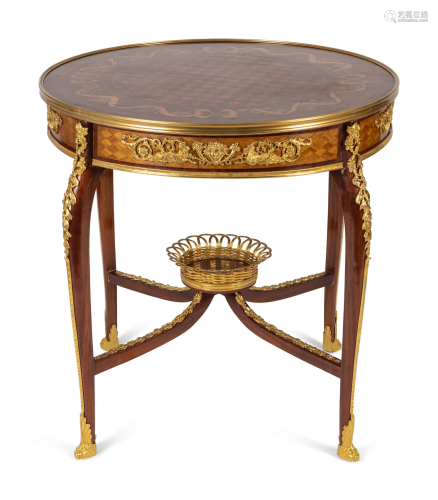 A Louis XV Style Gilt Bronze Mounted Marquetry Table