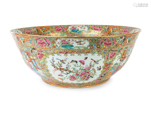 A Large Rose Medallion Porcelain Punch Bowl