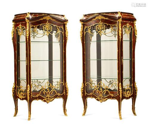 A Pair of Louis XV Style Gilt Bronze Mounted Vitrine