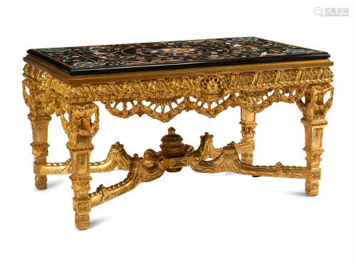 A Louis XIV Style Giltwood Specimen Marble-Top Table