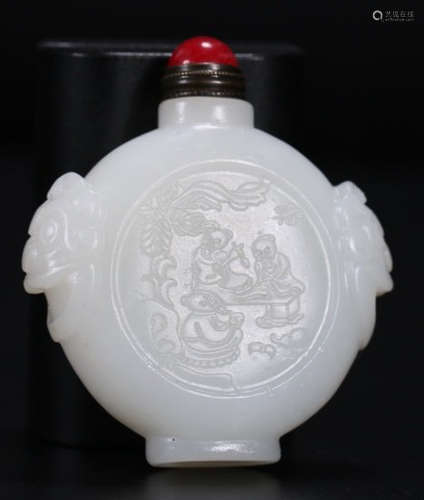 HETIAN JADE CARVED FIGURE PATTERN SNUFF BOTTLE