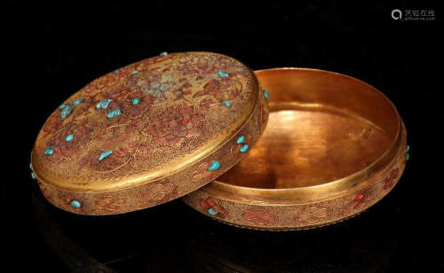 GOLD&TURQUOISE CAST BOX WITH COVER