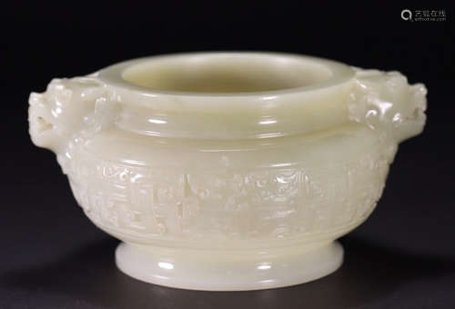 HETIAN JADE CARVED BEAST PATTERN CENSER