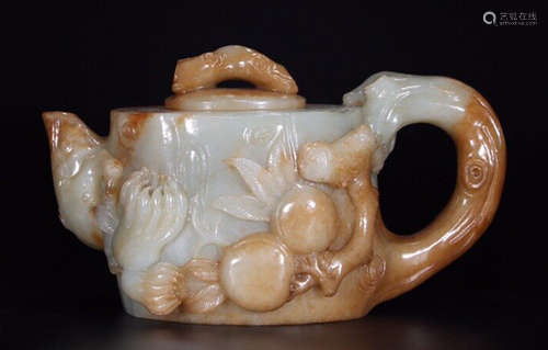 HETIAN JADE CARVED TEAPOT