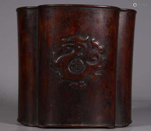 ZITAN WOOD CARVED DRAGON PATTERN BRUSH POT