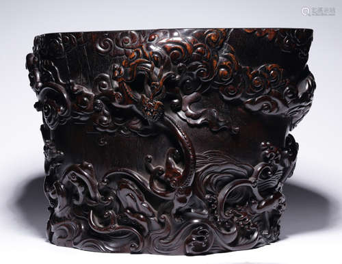 XIAOYEZITAN WOOD CARVED BRUSH POT