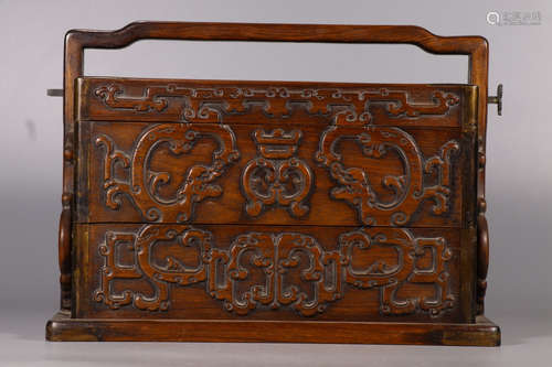 HUANGHUALI WOOD CARVED PICNIC BOX