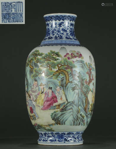 QIANLONG MARK BLUE&WHITE GLAZE VASE