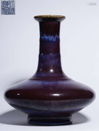 QIANLONG MARK CARVED FLAMBE GLAZE VASE