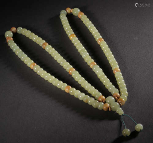 XINJIANG HETIAN YELLOW JADE STRING NECKLACE WITH 108 BEADS