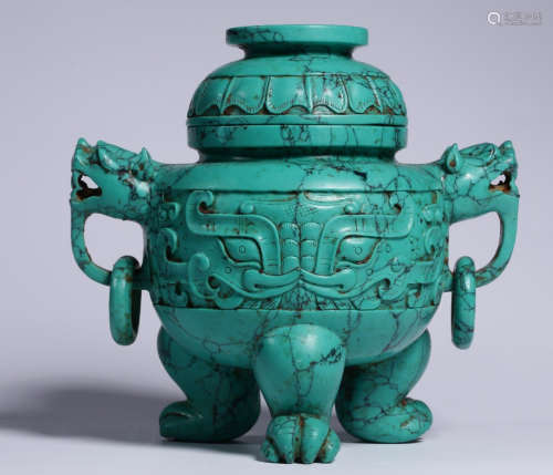 TURQUOISE CARVED DOUBLE EAR CENSER