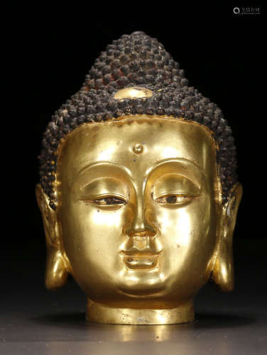 TIBETAN GILT BRONZE CAST SAKYAMUNI BUDDHA HEAD