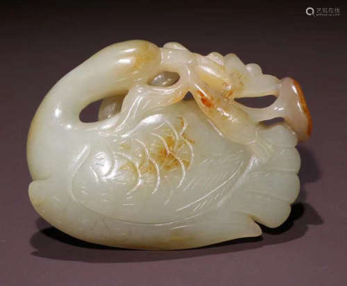 HETIAN JADE SEED CARVED GOOSE PENDANT