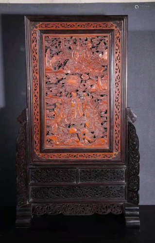 BAMBOO CARVED AUSPCIOUSE PATTERN SCREEN