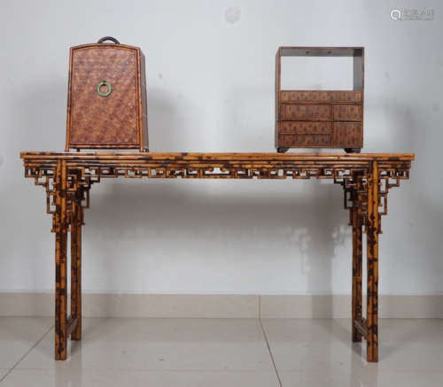 SET OF XIANGFEI BAMBOO TABLE&CABINETS