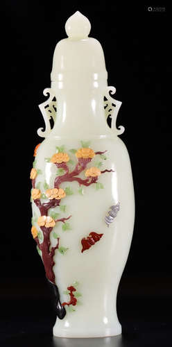 HETIAN JADE VASE WITH GEM