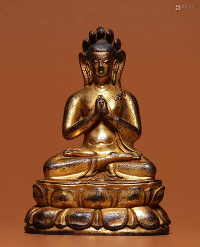 GILT BRONZE NAGARAJA BUDDHA SEATED STATUE