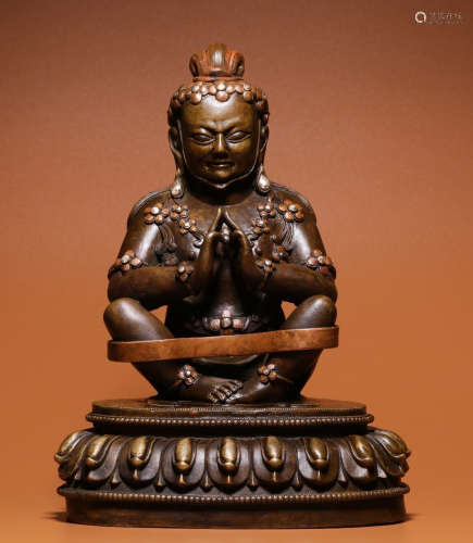 COPPER WITH SILVER MAHASIDDHA SEATED STATUE