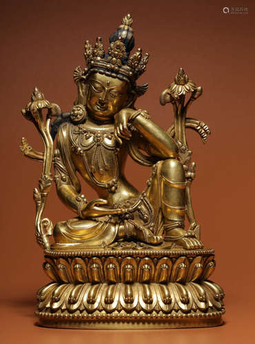 GILT BRONZE ZIZAI BUDDHA SEATED STATUE