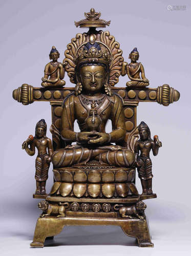 COPPER WITH SILVER AMITABHA BUDDHA STATUE